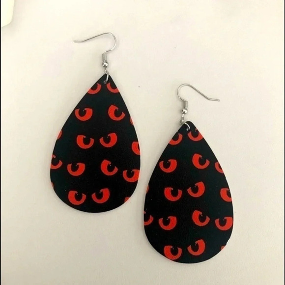 3 for $25/ Halloween Eyes Black Orange Teardrop Faux Leather Die-Cut Earrings - Picture 1 of 3